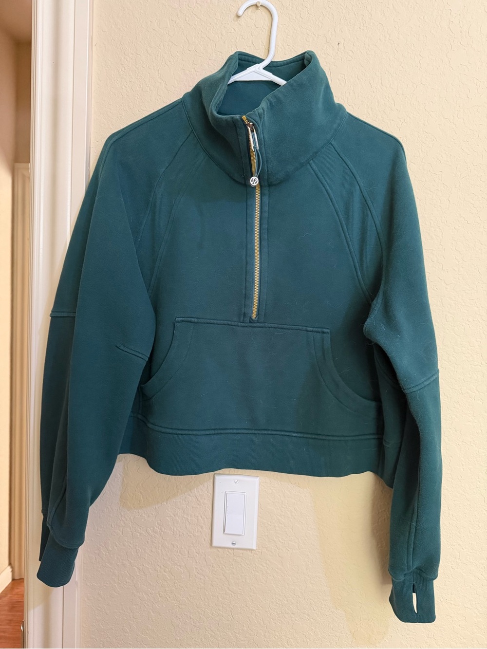 Lululemon scuba half-Zip Pullover Sweatshirt - Deep Teal/gold - funnel neck M/L